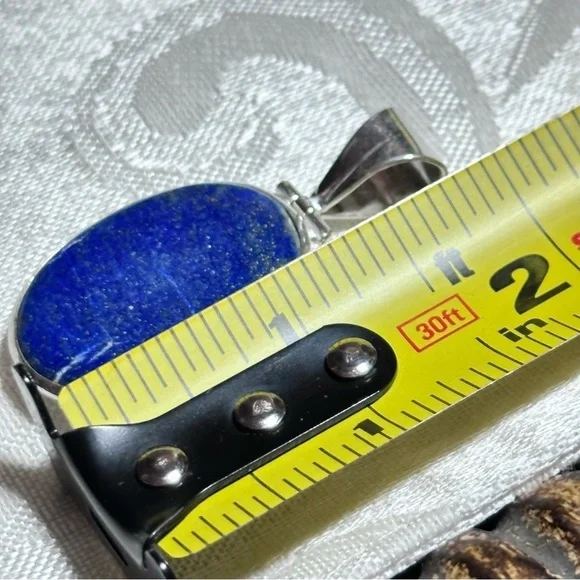 Stunning Blue Lapis Lazuli Natural Stone Silver tone Pendant Necklace 4313 - Picture 7 of 10